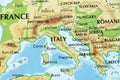 world map of europe, italy, austria, hungary, switzerland in close up