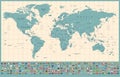 World Map and Flags - borders, countries and cities - vintage illustration Royalty Free Stock Photo