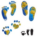 World map footprints illustrations