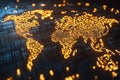 A world map forms from glowing binary code, symbolizing global connectivity Royalty Free Stock Photo