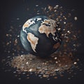 World Map Globe with Currency Symbols and Coins Royalty Free Stock Photo