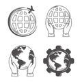 World map globe icon set save planet, work, travel