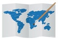 World Map Globe on the Paper from Drawing by Paint Brush Royalty Free Stock Photo