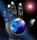 World map or globe plus hand Royalty Free Stock Photo
