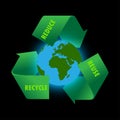 world map globe recycling arrows symbol. Recycle, Reduce, Reuse. illustration design over black Royalty Free Stock Photo