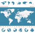 World Map, Globes, Continents, Navigation Icons - illustration. Royalty Free Stock Photo