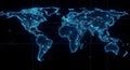 glowing world map with city lights on a black background, depicting global connectivity and technological advancement in a modern Royalty Free Stock Photo