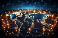 World map glowing on a dark background, global network concept Royalty Free Stock Photo