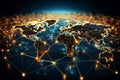 World map glowing on a dark background, global network concept Royalty Free Stock Photo