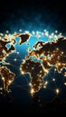 World map glowing on a dark background, global network concept Royalty Free Stock Photo