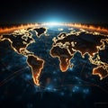 World map glowing on a dark background, global network concept Royalty Free Stock Photo