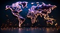 world map with glowing lights and glowing dots, global network concept, 3 d rendering