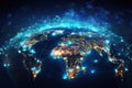 World map with glowing lines representing global communication. 3D illustration, Global network connection over the world. Royalty Free Stock Photo