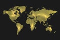 World map gold separate states, realistic light and background dark