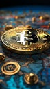 A world map graces the Bitcoin background, symbolizing its global influence