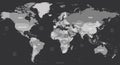 World map - grey colored on dark background. High detailed political map of World with country, capital, ocean and sea Royalty Free Stock Photo