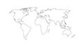 World map. Hand drawn simple stylized continents silhouette in minimal line outline thin shape. Vector illustration Royalty Free Stock Photo