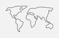 World map. Hand drawn simple stylized continents silhouette in minimal line outline thin shape. Royalty Free Stock Photo