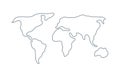 World map. Hand drawn simple stylized continents silhouette in minimal line outline thin shape. Royalty Free Stock Photo