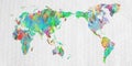 World map with hands in different colors Royalty Free Stock Photo