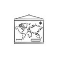 World map hanging on the wall hand drawn outline doodle icon. Royalty Free Stock Photo