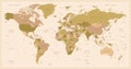 World map. Highly detailed map of the world with detailed borders of all countries, cities and bodies of water. Vector map in Royalty Free Stock Photo
