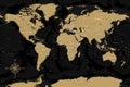 World Map - Highly Detailed Vector Map of the World. Ideally for the Print Posters. Black Golden Beige Retro Style. With Relief Royalty Free Stock Photo