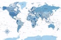 World Map - Highly Detailed Vector Map of the World. Ideally for the Print Posters. Faded Blue White Colors Royalty Free Stock Photo