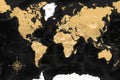 World Map - Highly Detailed Vector Map of the World. Ideally for the Print Posters. Black Golden Beige Retro Style. With Relief Royalty Free Stock Photo
