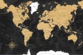 World Map - Highly Detailed Vector Map of the World. Ideally for the Print Posters. Black Golden Retro Style. With Relief and Royalty Free Stock Photo