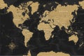 World Map - Highly Detailed Vector Map of the World. Ideally for the Print Posters. Black Golden Beige Retro Style. With Relief Royalty Free Stock Photo