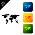 World map icon isolated on white background. Set icons colorful square buttons Royalty Free Stock Photo