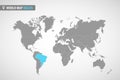 World map with the identication of Brazil. Map of Brazil. Political world map in gray color. America countries. Royalty Free Stock Photo