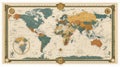 Vintage World Map with Ornate Border and Compass Rose Royalty Free Stock Photo