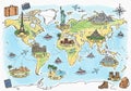 World map includes several famous landmarks with playful misspelli Royalty Free Stock Photo