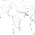 World Map of INDIAN SUBCONTINENT: India, Pakistan, Hindustan, Himalayas, Tibet, Bengal, Ceylon. Geographic chart. Royalty Free Stock Photo