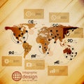 World map, infographic design illustration, wooden Royalty Free Stock Photo