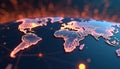 World map with interconnected lines and nodes illustrates global trade and commerce. Cyberspace network concept planet Royalty Free Stock Photo