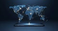Global connectivity map over smartphone Royalty Free Stock Photo