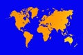 World map, isolated on blue background. Flat Earth, map template, map silhouette backdrop Royalty Free Stock Photo