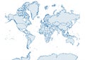 The World map line in blue