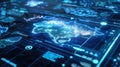 A world map is lit up with blue lights, creating a striking visual display Royalty Free Stock Photo