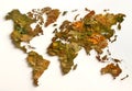 World map made from autumn leaves. Ecology and green environment concept. Created with generative Ai Royalty Free Stock Photo