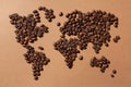 World map made with coffee beans on brown background Royalty Free Stock Photo