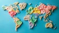 World map made of colorful ice cream on blue background, creative art concept Royalty Free Stock Photo