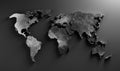 World map made of dark scratched metal. Modern wallpaper in grunge style