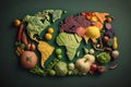 World map made of fresh vegatables Creative diet food healthy eating concept illustration generative ai