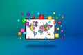 World Map made of icons on a tablet PC screen Royalty Free Stock Photo