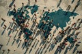 World map made of people, aerial view from above