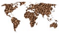 World map made of Roasted coffee beans, Isolated on white background Royalty Free Stock Photo